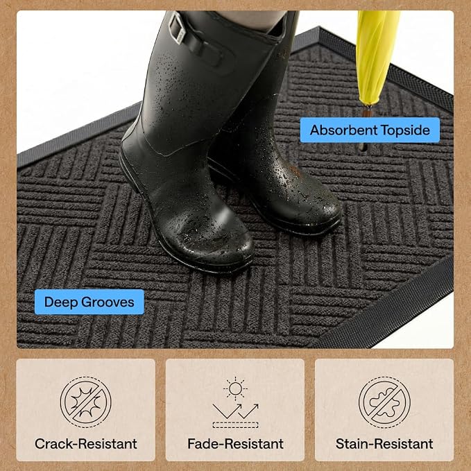 GORILLA GRIP 100% Waterproof All-Season WeatherMAX Doormat, US Designed Natural - Image 5