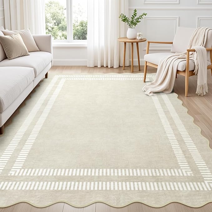 Area Rugs 5x7 Living Room Washable Modern Rug, Neutral Beige Soft Non Slip Rugs by LORWER