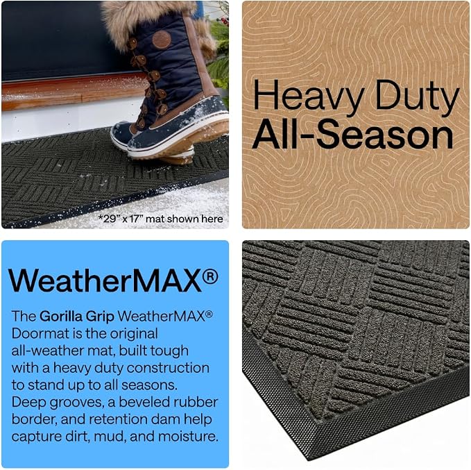 GORILLA GRIP 100% Waterproof All-Season WeatherMAX Doormat, US Designed Natural - Image 3