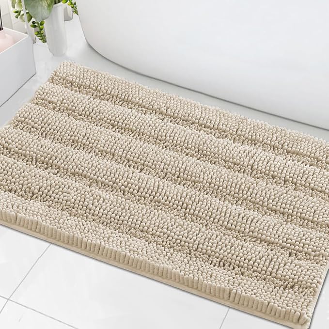H.VERSAILTEX Bath Mats for Bathroom Non Slip Thick Chenille Striped Bath Rug by HVERSAILTEX