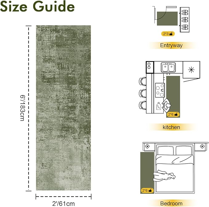 2x6 Ft Washable Runner Rug, Non-Slip Low Pile Hallway Kitchen Area Rug - Image 2