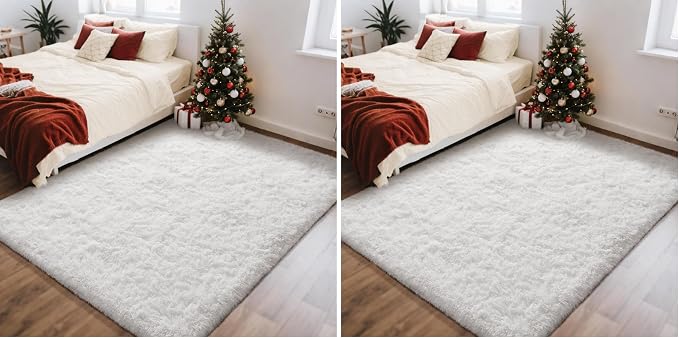 Ophanie White Rugs for Bedroom Fluffy, 4x6 Nursery Soft Fuzzy Shag Plush Shaggy by Ophanie