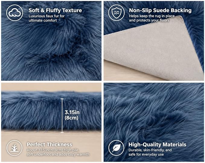 EasyJoy Faux Sheepskin Rug, Fluffy Faux Fur Rug, Ultra Soft Shag Area Rug - Image 3