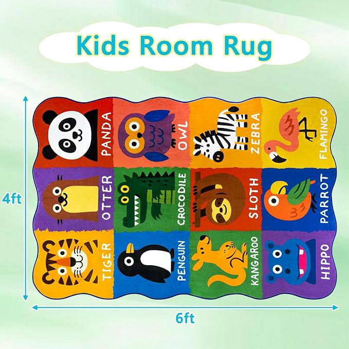 Kids Rugs for Playroom, 4x6 Feet Upgrade Ultra Non Slip Area Rug, Washable Play - Image 2