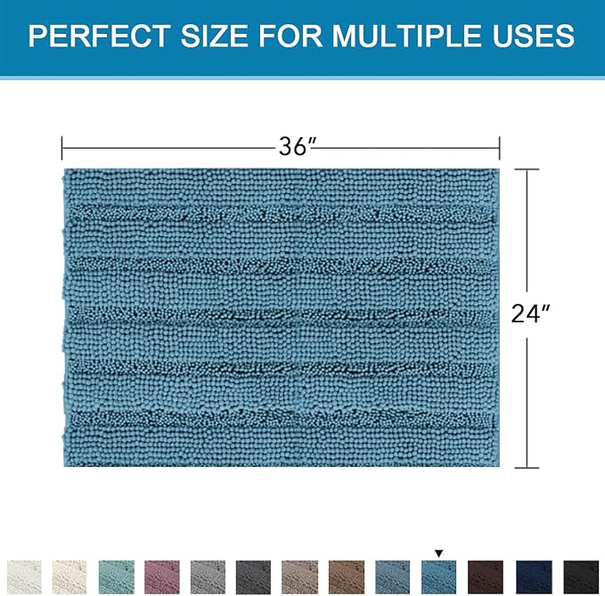 H.VERSAILTEX Bath Mats for Bathroom Non Slip Extra Thick Chenille Striped Bath - Image 2