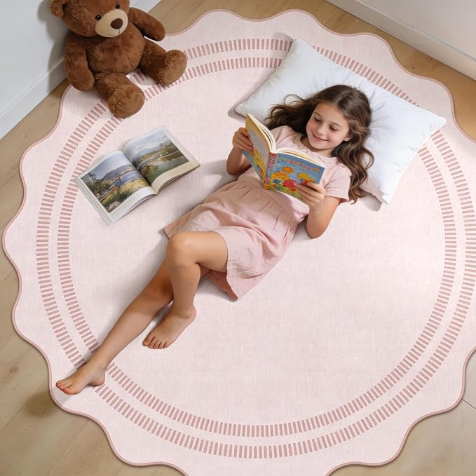 Washable 6ft Area Rugs for Living Room, Solid Pink Non Slip Rugs for Bedroom - Image 6