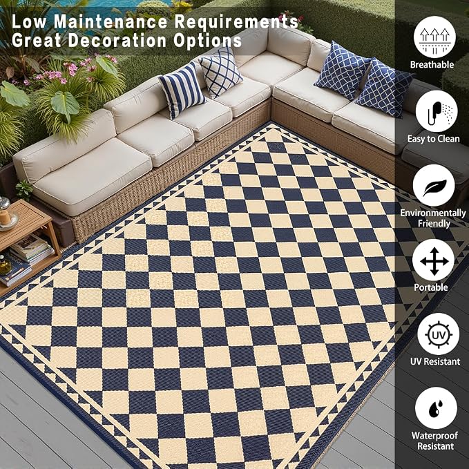 HUGEAR Outdoor Rug for Patios Clearance, Waterproof Mat, Large Outside Carpet - Image 3