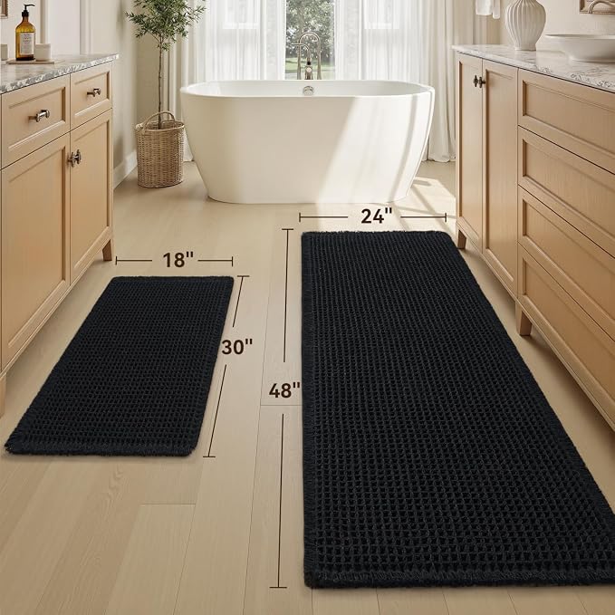 Upgraded Waffle Bath Mat Set of 2 Super Absorbent Non Slip Bath Mats - Image 2