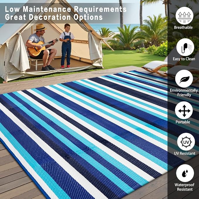 HUGEAR Outdoor Waterproof Rug 8'x10' Plastic Straw Rugs Washable Reversible - Image 3