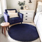 Dark Navy Round Rug 6Ft for Living Room Boys Bedroom, Fluffy Furry Fuzzy Plush - Image 5
