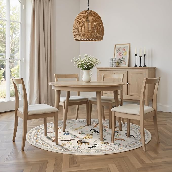 Beige 4Ft Round Area Rugs for Bedroom, Non-Slip Stain Resistant Round Kitchen - Image 5
