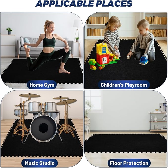 Focusound 20Pcs Sound Absorbing Interlocking Drum Rug, 11.8 x 11.8 x 0.4 inches - Image 6