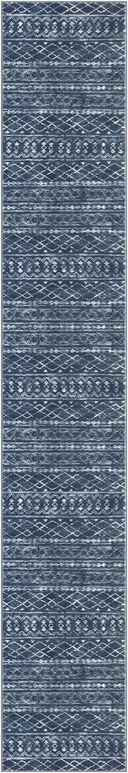 KUTA Boho Runner Rug for Hallway 2.6x16 Moroccan Washable Navy Blue Rugs - Image 8