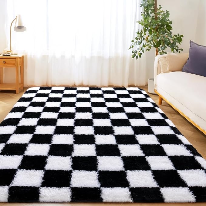 Checkered Rugs for Living Room Bedroom, 5x7 Area Rugs for Living Room, Modern by Awaytail