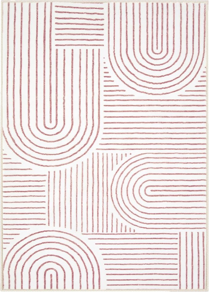 Lahome Abstract Washable Rugs, 4x6 Pink Rug - Image 6