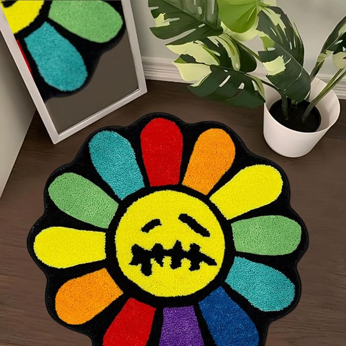 Trippy Happy Face Rug Cool Rugs Tufted Quick Dry Bath Mats by Shovagy