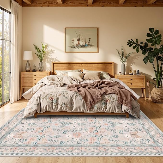 Rugxara 6x9 Pink Rug for Living Room Bedroom, Floral Washable Rug, Vintage Boho - Image 3