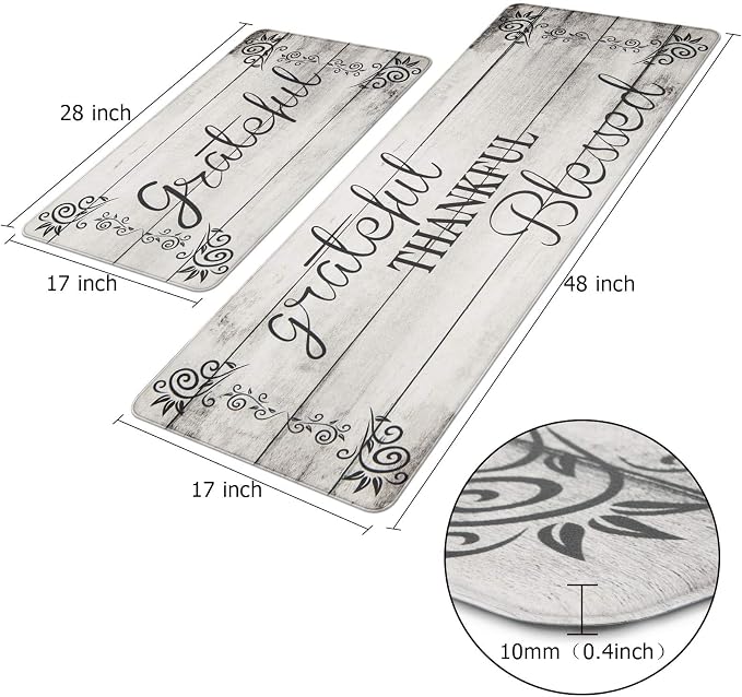 HEBE Anti Fatigue Kitchen Mat Set of 2 Non Slip Cushioned Kitchen Mats - Image 2