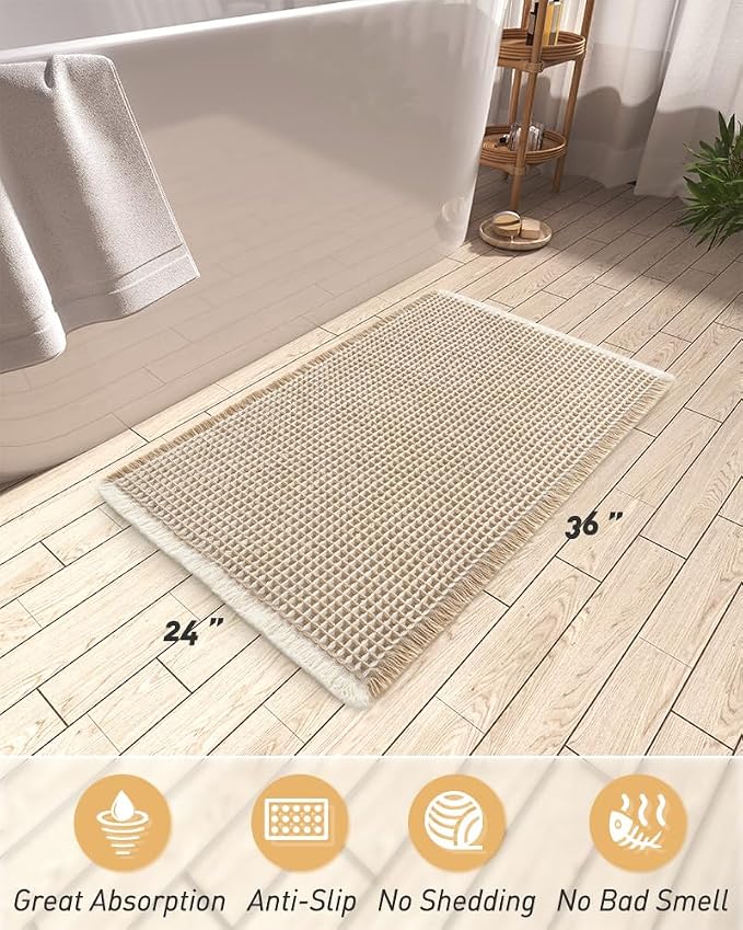 AMOAMI Upgraded Waffle Bath Mat, Super Absorbent Non Slip Bath Mats - Image 2