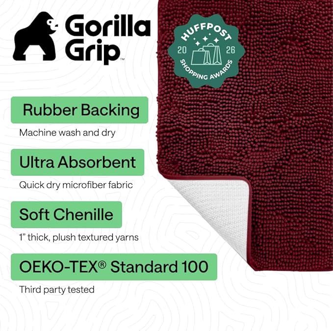 GORILLA GRIP Bath Rug Mat 44x26, Soft Absorbent Chenille, Quick Dry Microfiber - Image 2