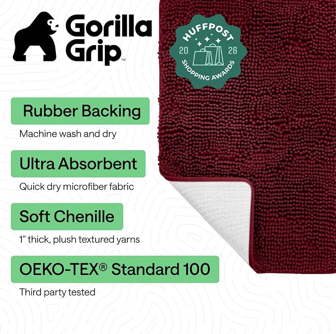 GORILLA GRIP Bath Rug Mat, Thick Soft Absorbent Chenille, Quick Dry Microfiber - Image 2