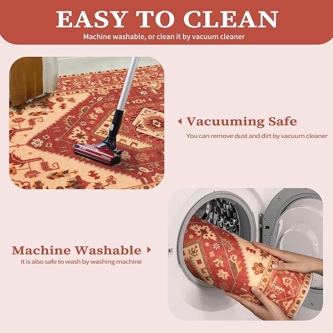 SERISSA Washable Rugs 8x10 Area Rugs, Large Non-Slip Boho Living Room Rug - Image 4