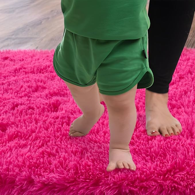 Soft Shag Runner Rugs for Girls Bedroom, 2x6 Hot Pink Fluffy Throw Area Rug Non - Image 4
