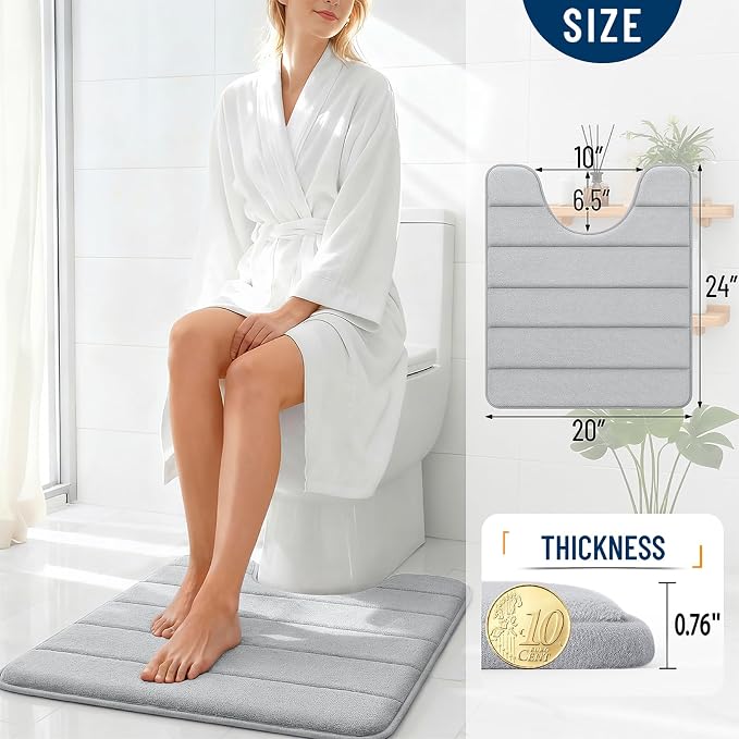 OLANLY Memory Foam Toilet Rugs U Shaped 24x20, Super Soft Absorbent Contour - Image 4