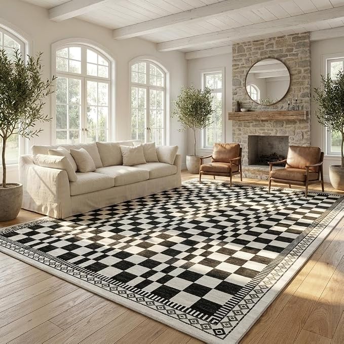 GarveeHome 8x10 Washable Rug Bedroom Rug Mdoern Checkered Non-Slip Throw by GarveeHome