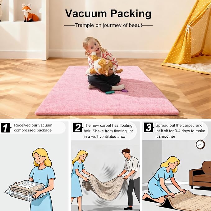 8x10 Area Rugs for Living Room, Large Fluffy Pink Rugs for Bedroom, Fuzzy Shag - Image 5