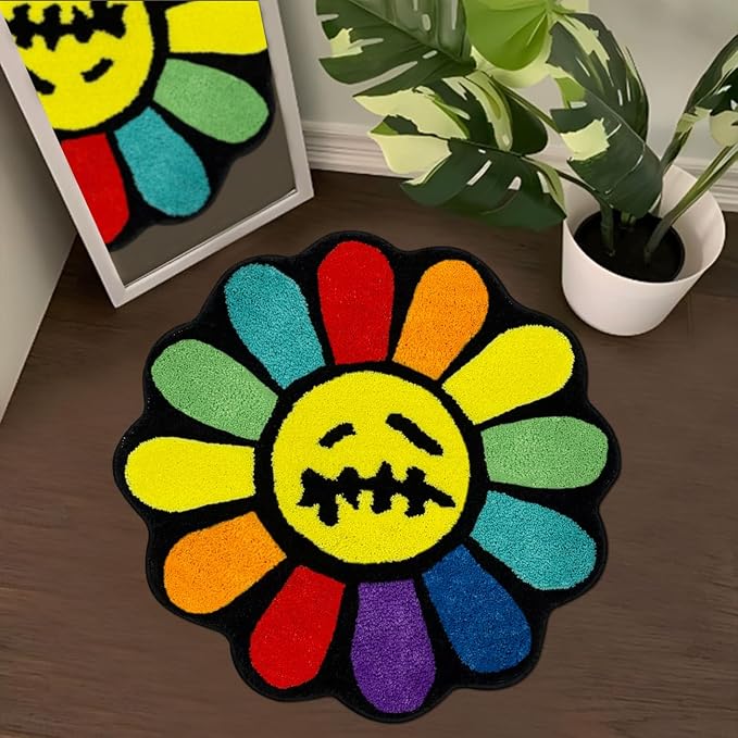 Trippy Happy Face Rug Cool Rugs Tufted Quick Dry Bath Mats by Shovagy