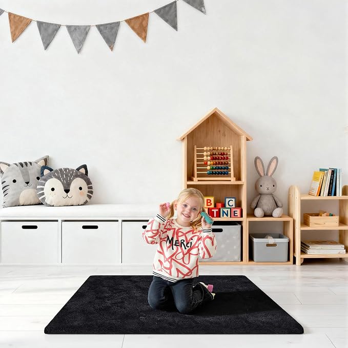 Black Rugs for Bedroom, 2x3 Fluffy Area Rugs for Living Room, Small Fuzzy Shag - Image 7