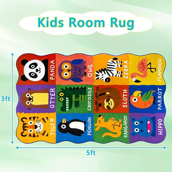 Kids Rugs for Playroom, 3x5 Feet Upgrade Ultra Non Slip Area Rug, Washable Play - Image 2
