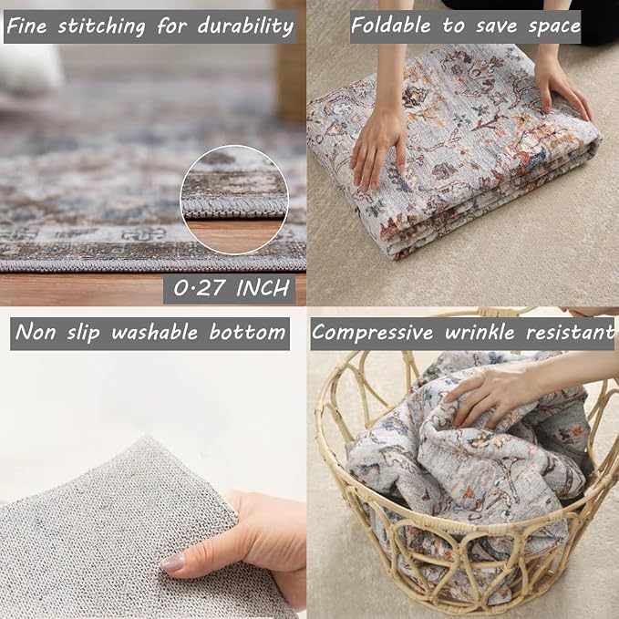 CHAMPLANT Area Rug 8x10 Washable Rug Gray Vintage Traditional Mat Distressed - Image 5
