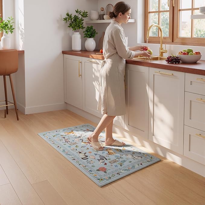 Unirea 2x3 Small Light Blue Grey Washable Cat Area Rug, Door Mat Indoor - Image 6