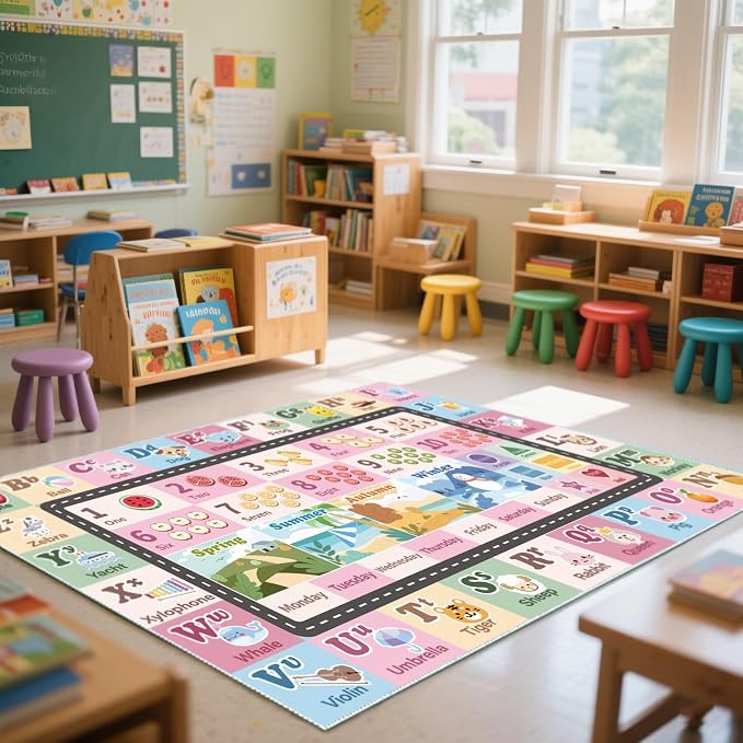Kids ABC Rug for Playroom, Classroom Alphabet Area Carpet Playmat, Washable - Image 4