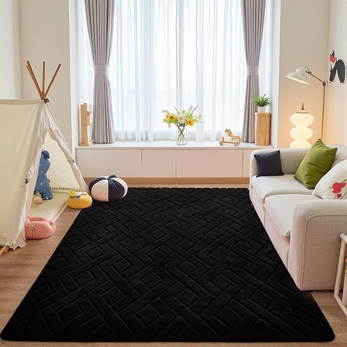 4x6 Black Washable Area Rug for Bedroom, Modern Geometric Shag Non-Slip Living - Image 7