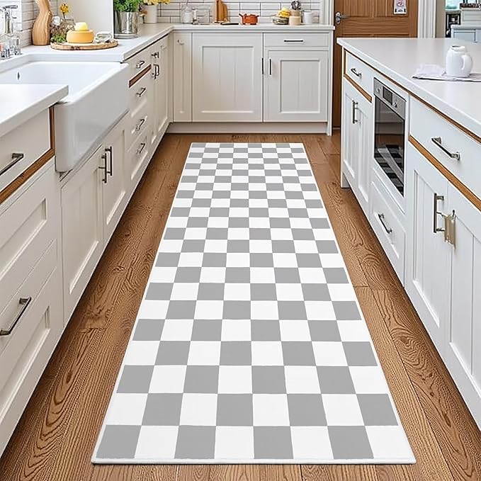 Terrug Grey and White Checkered Area Rug by TerrugHomeDecor