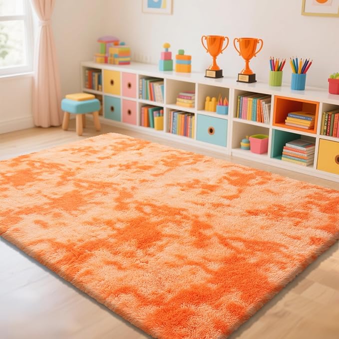 Mottling Orange Fluffy Rug Shag Area Rug, 6x9 Area Rugs by Yongyangjuxi