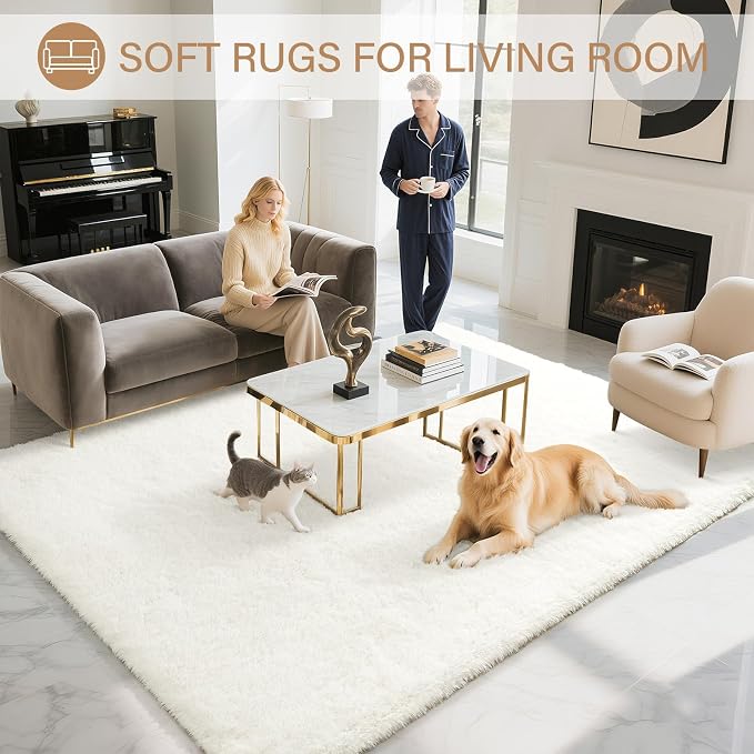 BENRON Fluffy Rugs for Living Room 5x7 Cream White, Washable Large Area Rugs - Image 2