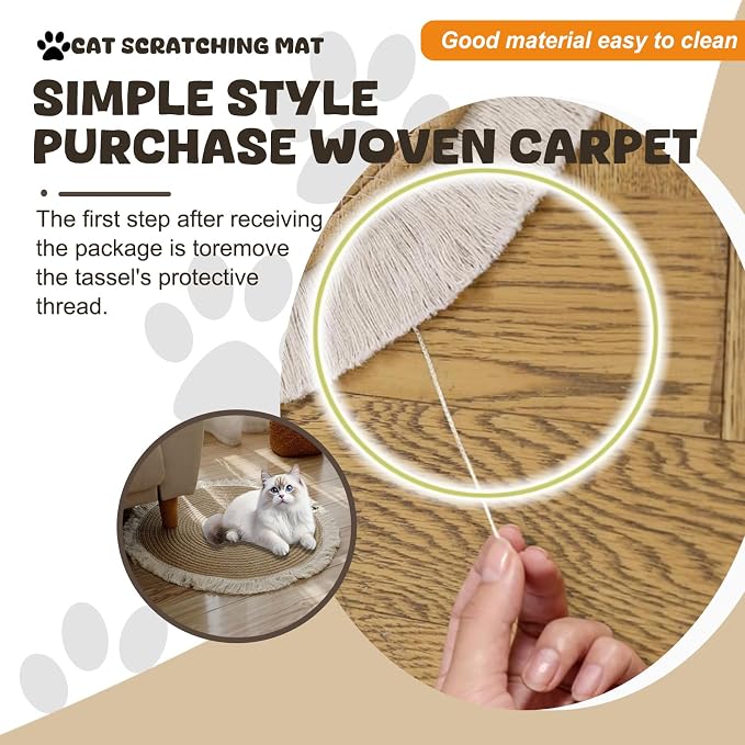 Cotton Rope Area Rug for Cats, Cat Scratch Rug, Washable Boho Braided Circle Rug - Image 3
