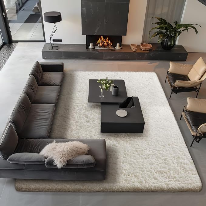 Ophanie Area Rugs 9x12 Living Room, Large Ivory Bedroom Carpet, Big Shag Indoor - Image 6