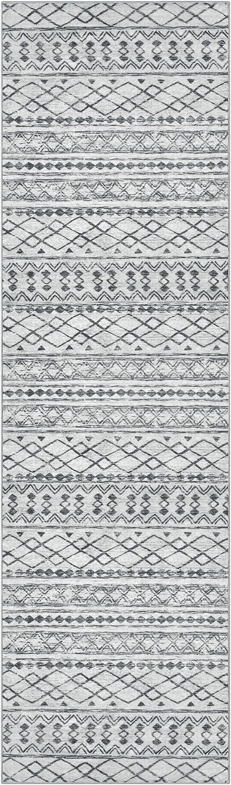 KUTA Moroccan Washable Runner Rug, 2x7 Non-Slip Vintage Grey White Boho Hallway - Image 8