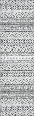 KUTA Moroccan Washable Runner Rug, 2x7 Non-Slip Vintage Grey White Boho Hallway - Image 8