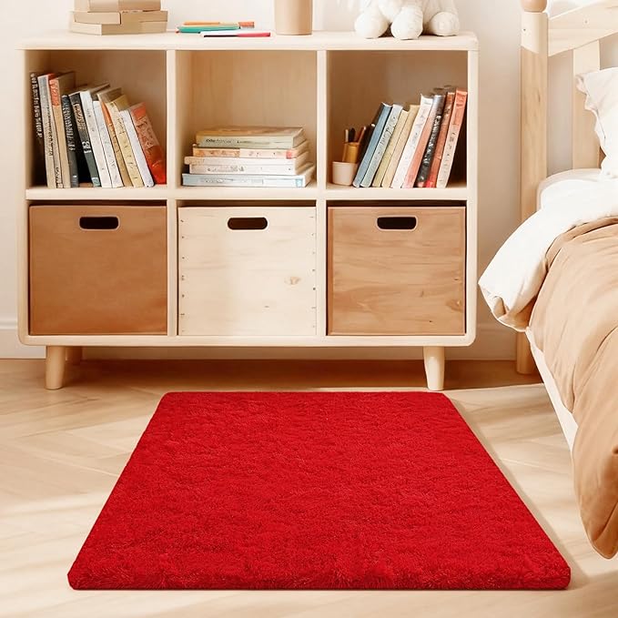 Red Rugs for Bedroom, 3x5 Fluffy Area Rugs for Living Room, Small Fuzzy Shag by Unknown