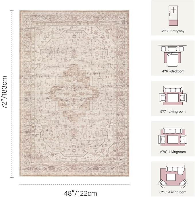Rugxara Washable Area Rug for Living Room & Bedroom, Soft Pink Rugs for Girls - Image 2