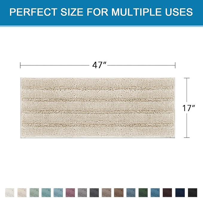 H.VERSAILTEX Bath Rugs for Bathroom Non Slip Bath Mats Thick Chenille Striped - Image 2