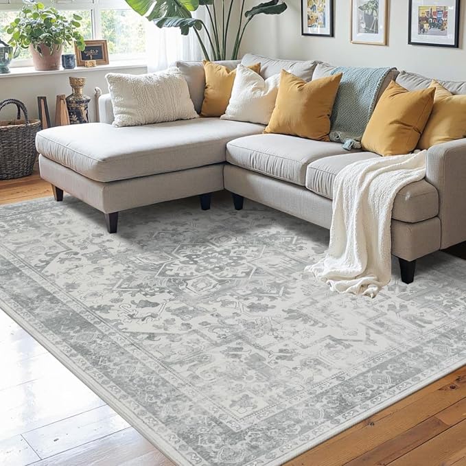 Rugxara Washable Area Rug for Living Room, Neutral Vintage Boho Rugs for Office - Image 3