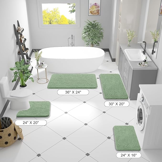 OLANLY Bathroom Runner Rugs 47x20, Soft Absorbent Chenille Bath Rugs, Rubber - Image 2