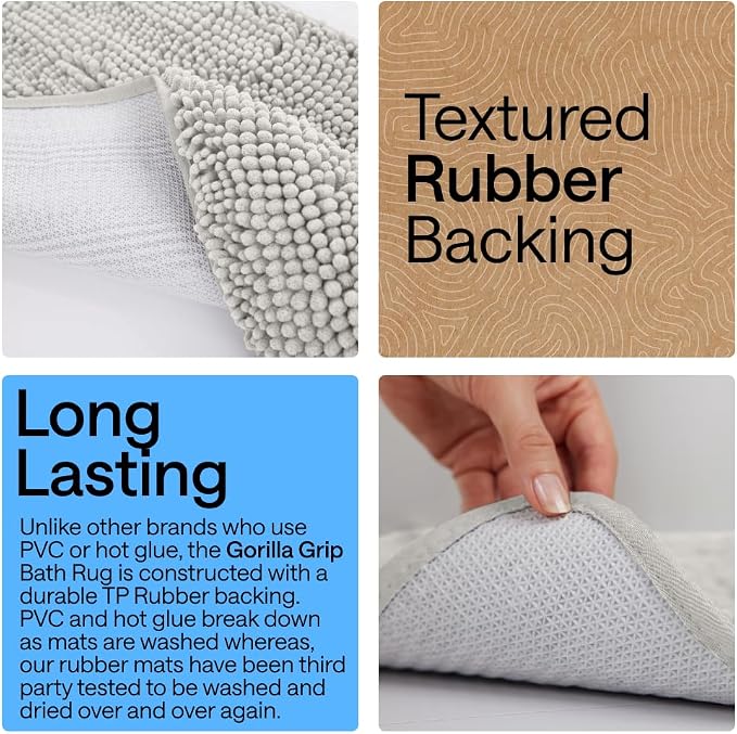 GORILLA GRIP Bath Rug Mat 60x24, Soft Absorbent Chenille, Quick Dry Microfiber - Image 3